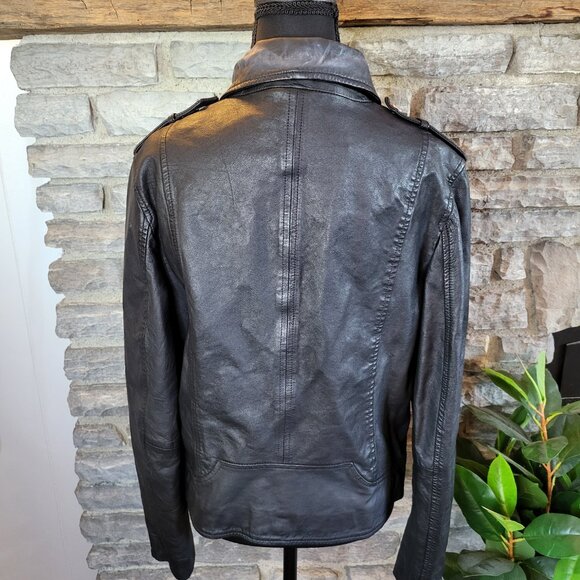 Sam Edelman Moto Biker Zip Cuff Black Jacket Leather Texture Womens Large - Picture 13 of 16